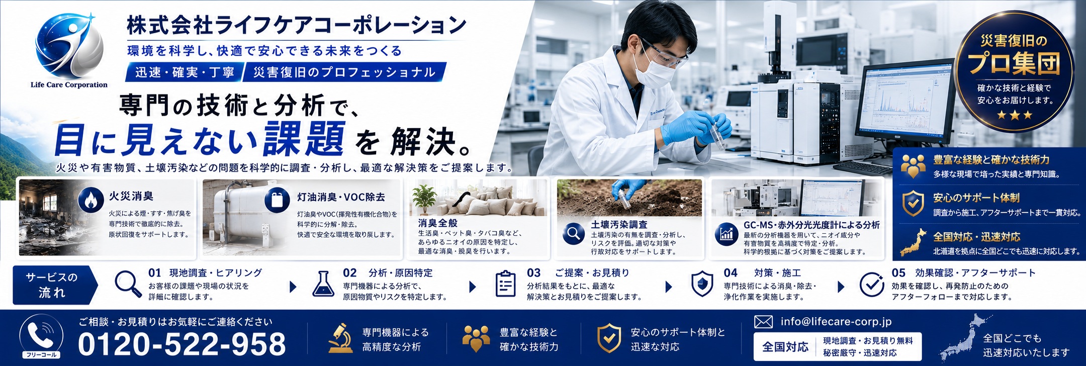 あらゆる現場の消臭に対応　孤独死現場・ゴミ部屋・ペット糞尿・灯油漏れ・火災現場・ボヤ