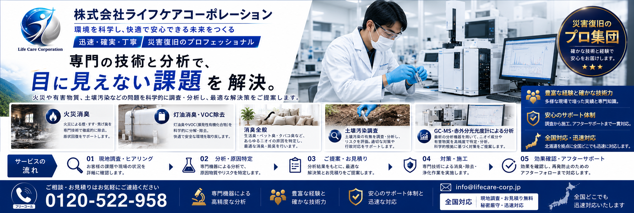 あらゆる現場の消臭に対応　孤独死現場・ゴミ部屋・ペット糞尿・灯油漏れ・火災現場・ボヤ